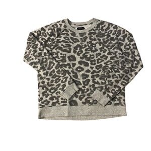 Lucky Brand Gray Leopard Print Crewneck Sweatshirt Large‎ Cotton Blend